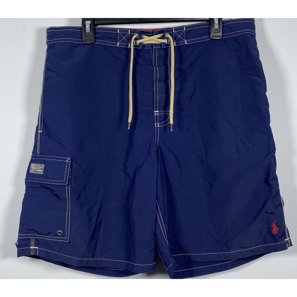 Polo Ralph Lauren Swim Trunks Men's Sz L Board Shorts Navy Blue Stretch‎ Lined